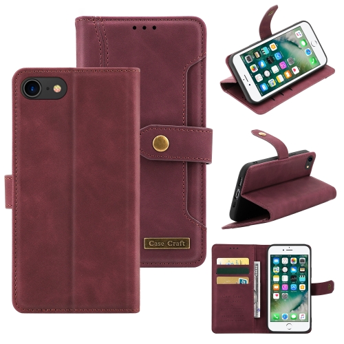 

Copper Buckle Horizontal Flip Leather Phone Case with Holder & Card Slots & Wallet For iPhone SE 2022 / SE 2020 / 8 / 7(Maroon)