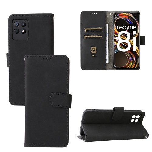 

For OPPO Realme 8i Solid Color Skin Feel Magnetic Buckle Horizontal Flip Calf Texture PU Phone Case(Black)