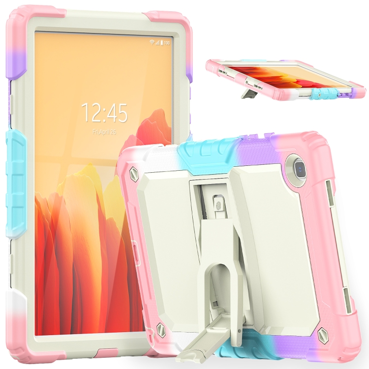 

Shockproof Colorful Silicone + Beige PC Tablet Protective Case with Holder & Shoulder Strap For Samsung Galaxy Tab A7 2020 T500(Camouflage Pink)