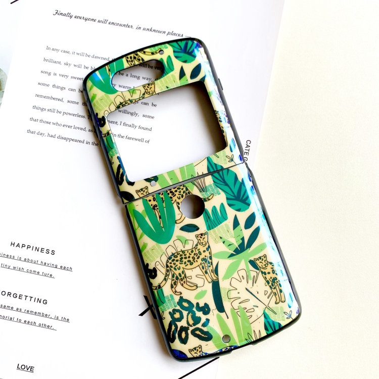 

For Motorola Razr 5G IMD Blue Light Jungle Flowers Pattern Folding Phone Protective Case(Leopard)
