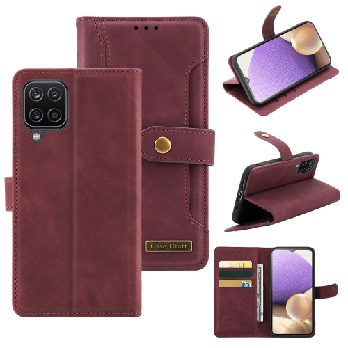 

For Samsung Galaxy A12 Copper Buckle Horizontal Flip Leather Phone Case with Holder & Card Slots & Wallet(Maroon)