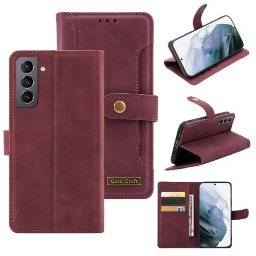 

For Samsung Galaxy S21 5G Copper Buckle Horizontal Flip Leather Phone Case with Holder & Card Slots & Wallet(Maroon)
