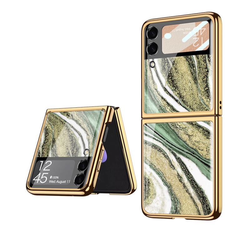 

For Samsung Galaxy Z Flip3 5G GKK Marble Pattern Electroplating Glass Phone Case(Marble 13)