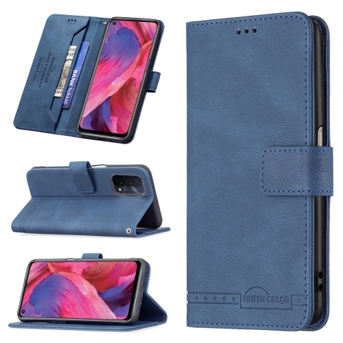 

For OPPO A74 5G / A93 5G / A54 5G Magnetic Clasp RFID Blocking Anti-Theft Leather Case with Holder & Card Slots & Wallet(Blue)