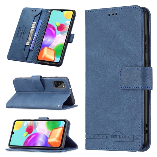 

For Samsung Galaxy A41 Magnetic Clasp RFID Blocking Anti-Theft Leather Case with Holder & Card Slots & Wallet(Blue)