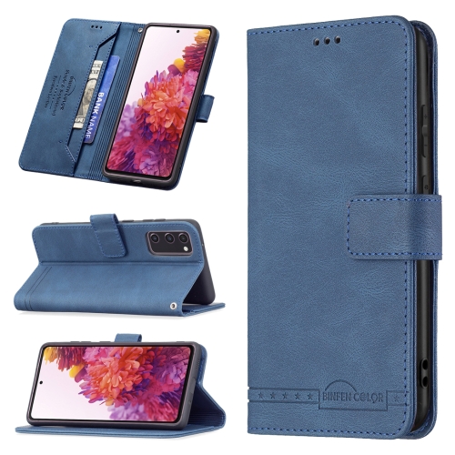 

For Samsung Galaxy S20 FE Magnetic Clasp RFID Blocking Anti-Theft Leather Case with Holder & Card Slots & Wallet(Blue)