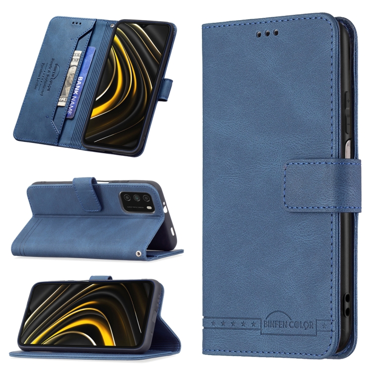 

For Xiaomi Poco M3 / Redmi Note 9 4G Magnetic Clasp RFID Blocking Anti-Theft Leather Case with Holder & Card Slots & Wallet(Blue)