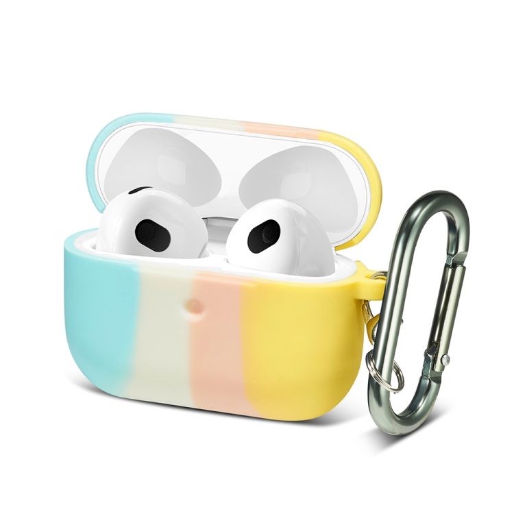 

Four-color Rainbow Earphone Protective Case with Hook For AirPods 3(Blue + Beige + Pink + Yellow)
