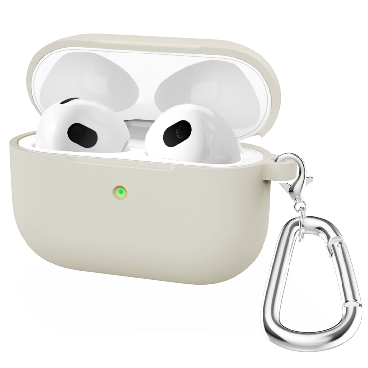 

Thicken Silicone Round Bottom Earphone Protective Case with Hook For AirPods 3(Beige)