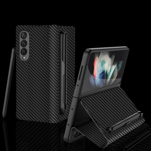 For Samsung Galaxy Z Fold3 5G GKK Ultra-thin Horizontal Flip Leather Phone Case with Pen Slot(Carbon Fiber Texture)