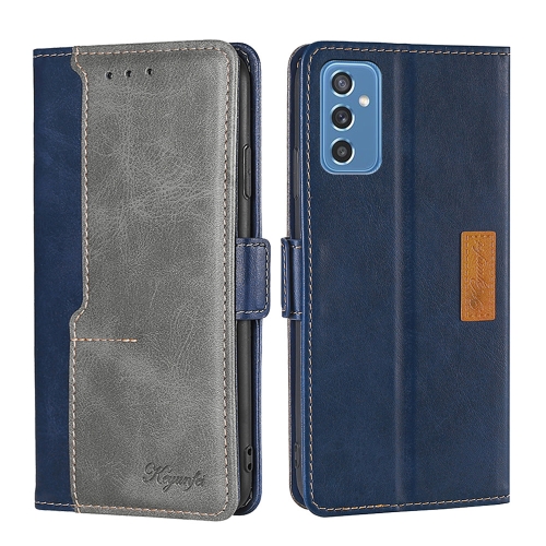 

For Samsung Galaxy M52 5G Retro Texture Contrast Color Buckle Horizontal Flip Leather Case with Holder(Blue+Grey)