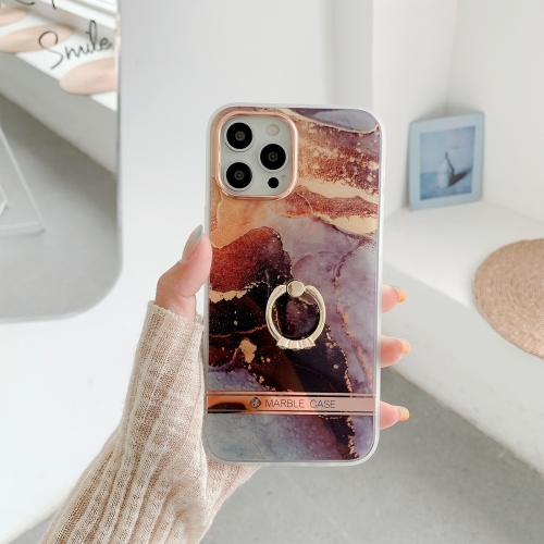 

Dual-side Laminating IMD Plating Golden Circle Marble Pattern TPU Phone Case with Ring Holder For iPhone 12 Pro Max(Black Gilt DX-62)