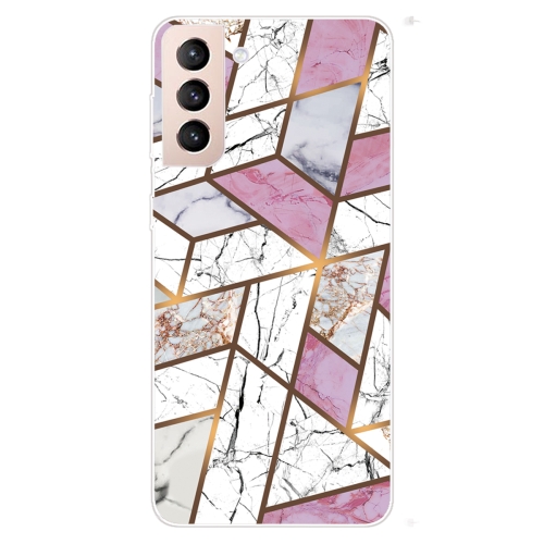 

For Samsung Galaxy S22 5G Marble Pattern Shockproof TPU Protective Case(Rhombus White Purple)