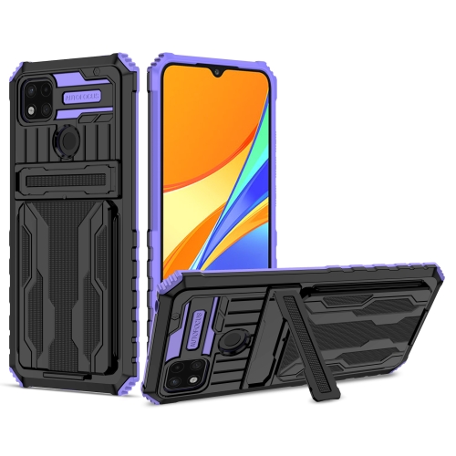 

For Xiaomi Redmi 9C Armor Card PC + TPU Shockproof Phone Case with Card Slot & Invisible Holder(Purple)