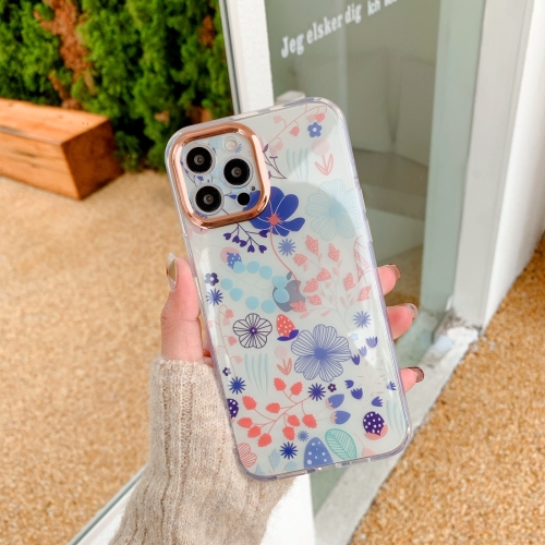 

Precision Hole Dual-side Laminating IMD Plating Flowers Pattern TPU Phone Case For iPhone 13 Pro(DX-73)