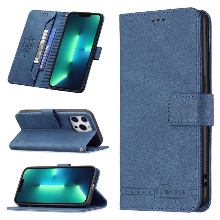 

Magnetic Clasp RFID Blocking Anti-Theft Leather Case with Holder & Card Slots & Wallet For iPhone 13 Pro(Blue)