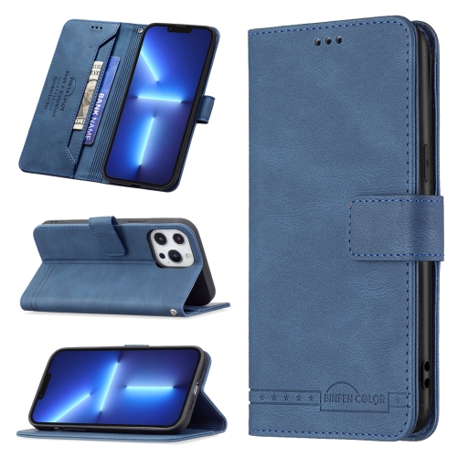 

Magnetic Clasp RFID Blocking Anti-Theft Leather Case with Holder & Card Slots & Wallet For iPhone 13 Pro Max(Blue)