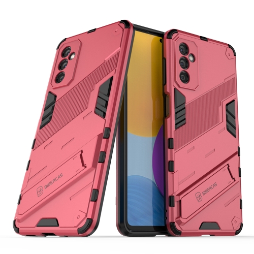 

For Samsung Galaxy M52 5G Punk Armor 2 in 1 PC + TPU Shockproof Phone Case with Invisible Holder(Light Red)