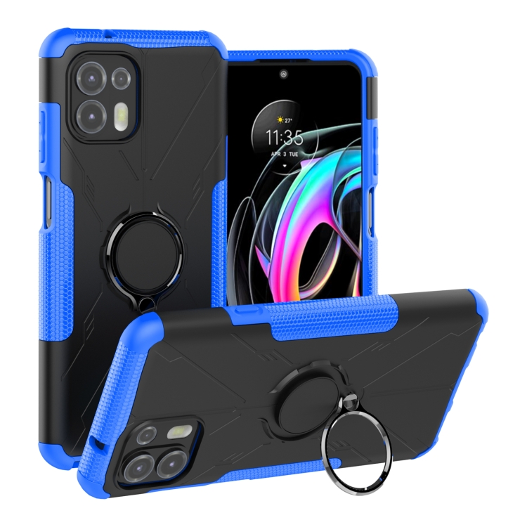 

For Motorola Moto Edge 20 Lite Armor Bear Shockproof PC + TPU Phone Protective Case with Ring Holder(Blue)