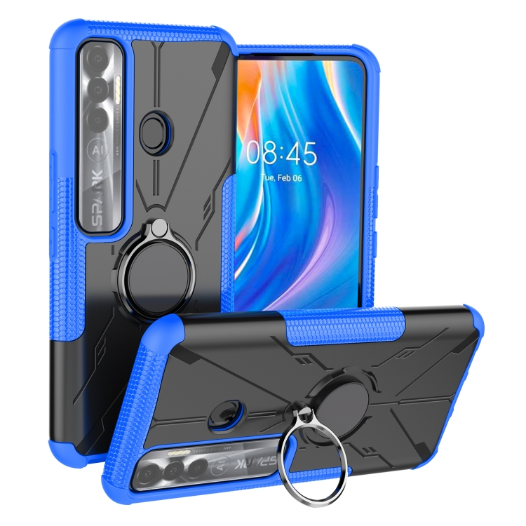 

For Tecno Spark 7 Pro Armor Bear Shockproof PC + TPU Phone Protective Case with Ring Holder(Blue)