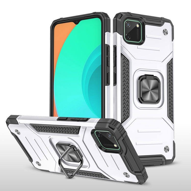 

For OPPO Realme C11 Magnetic Armor Shockproof TPU + PC Phone Case with Metal Ring Holder(Silver)