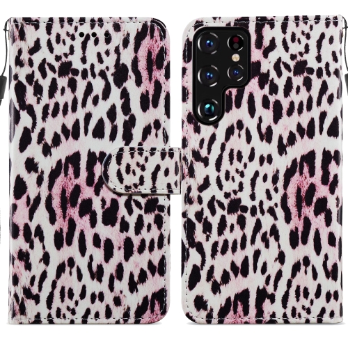 

For Samaung Galaxy S22 Ultra 5G Painted Pattern Horizontal Flip Phone Leather Case with Holder & Card Slots & Photo Frame(Leopard)