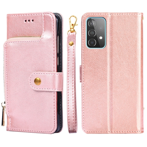 

For Samsung Galaxy A52s 5G Zipper Bag Horizontal Flip Leather Phone Case with Holder & Card Slots & Lanyard(Rose Gold)