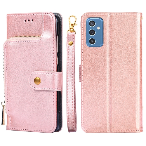 

For Samsung Galaxy M52 5G Zipper Bag Horizontal Flip Leather Phone Case with Holder & Card Slots & Lanyard(Rose Gold)