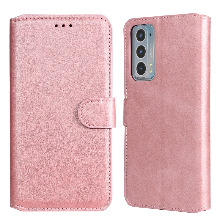 

For Motorola Moto Edge 20 Classic Calf Texture Horizontal Flip Phone Leather Case(Rose Gold)