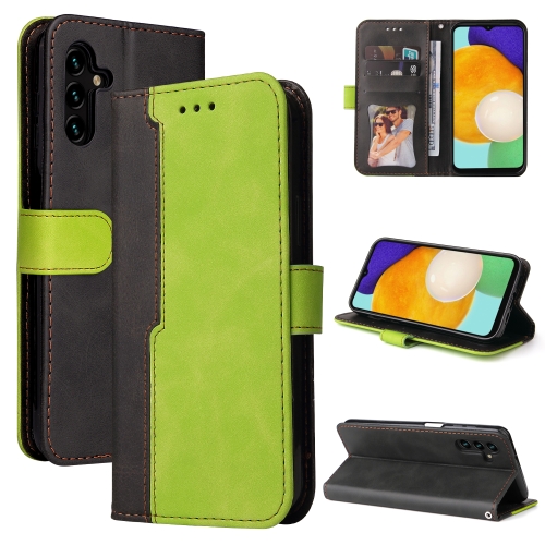 

For Samsung Galaxy A13 5G Stitching-Color Horizontal Flip Leather Phone Case with Holder & Card Slots & Photo Frame(Green)