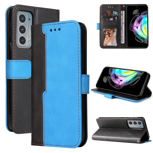 

For Motorola Edge 20 Stitching-Color Horizontal Flip Leather Phone Case with Holder & Card Slots & Photo Frame(Blue)