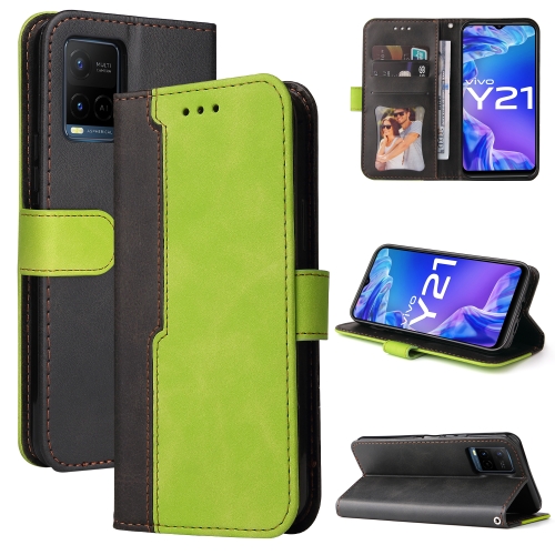 For vivo Y21 / Y21s / Y33s Stitching-Color Horizontal Flip Leather Phone Case with Holder & Card Slots & Photo Frame(Green)
