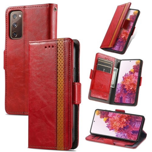 

For Samsung Galaxy S20 FE CaseNeo Splicing Dual Magnetic Buckle Leather Case with Holder & Card Slots & Wallet(Red)