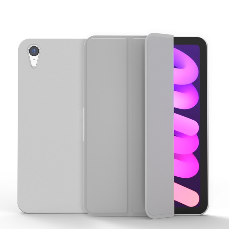 

For iPad mini 6 Double-sided Matte TPU Tablet Leather Case with 3-folding Holder & Sleep / Wake-up Function(Grey)