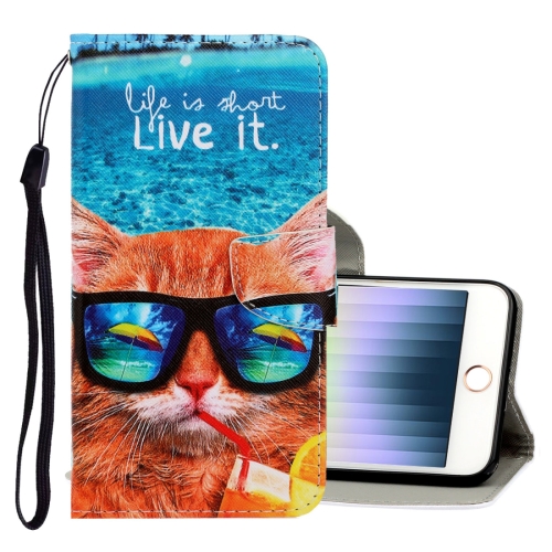 

For iPhone SE 2022 / SE 2020 / 8 / 7 3D Colored Drawing Horizontal Flip PU Leather Case with Holder & Card Slots & Wallet(Underwater Cat)