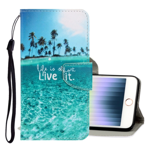 

For iPhone SE 2022 / SE 2020 / 8 / 7 3D Colored Drawing Horizontal Flip PU Leather Case with Holder & Card Slots & Wallet(Coconut Tree)