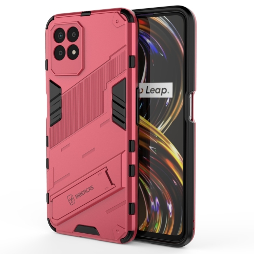 

For OPPO Realme 8i Punk Armor 2 in 1 PC + TPU Shockproof Phone Case with Invisible Holder(Light Red)