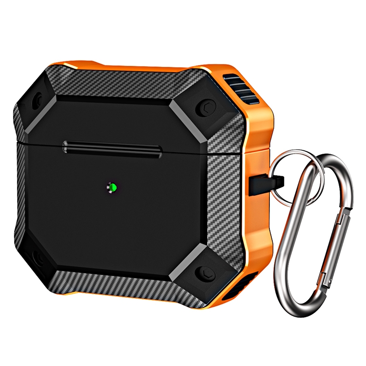 

Carbon Fiber Texture TPU + PC Anti-fall Earphones Case with Hook For AirPods 3(Orange)