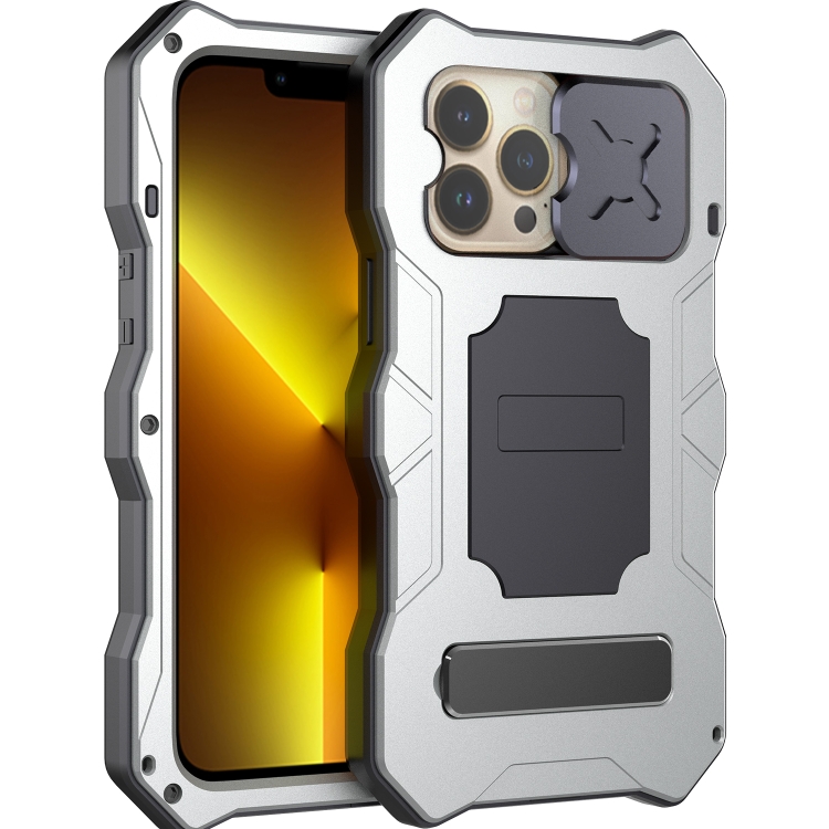 

Camshield Shockproof Waterproof Dustproof Metal Case with Holder For iPhone 13 Pro(Silver)