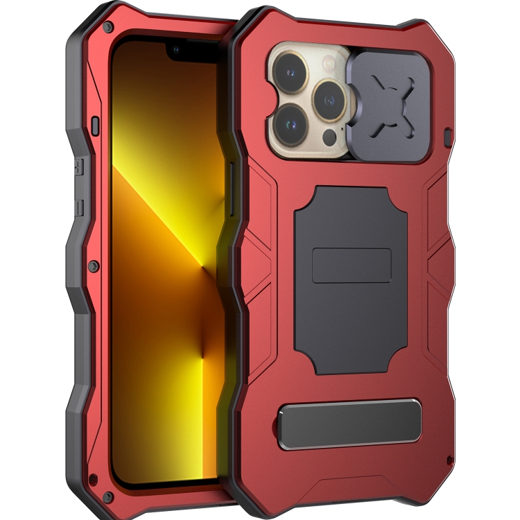 

Camshield Shockproof Waterproof Dustproof Metal Case with Holder For iPhone 13 Pro Max(Red)