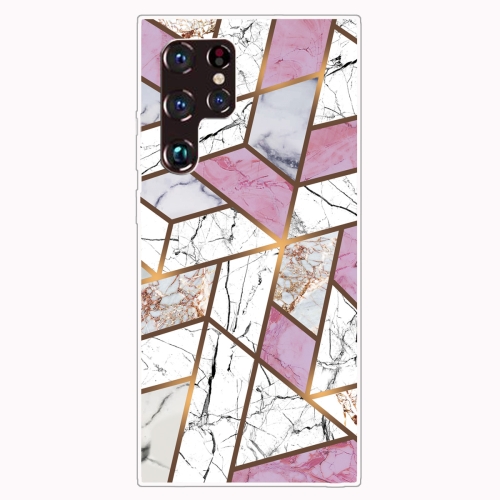 

For Samaung Galaxy S22 Ultra 5G Marble Pattern Shockproof TPU Phone Case(Rhombus White Purple)