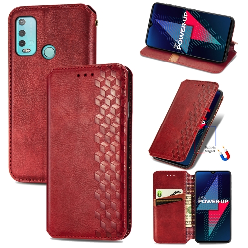 

For Wiko Power U30 Cubic Grid Pressed Horizontal Flip Magnetic Leather Case with Holder & Card Slots & Wallet(Red)