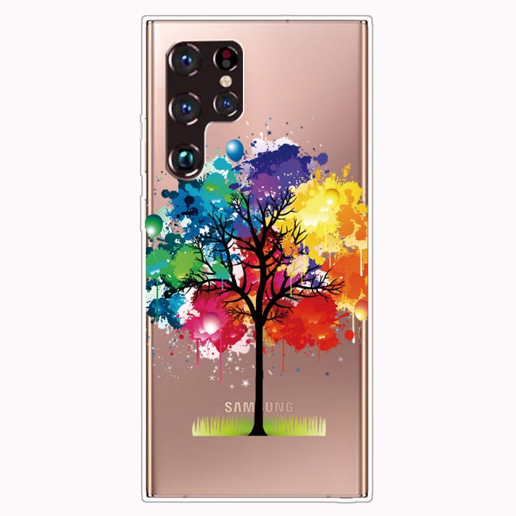 

For Samaung Galaxy S22 Ultra 5G Painted Pattern High Transparent TPU Phone Case(Oil Painting Tree)
