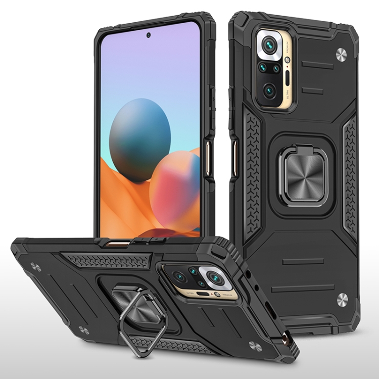 

For Xiaomi Redmi Note10 Pro Magnetic Armor Shockproof Phone Case with Metal Ring Holder(Black)