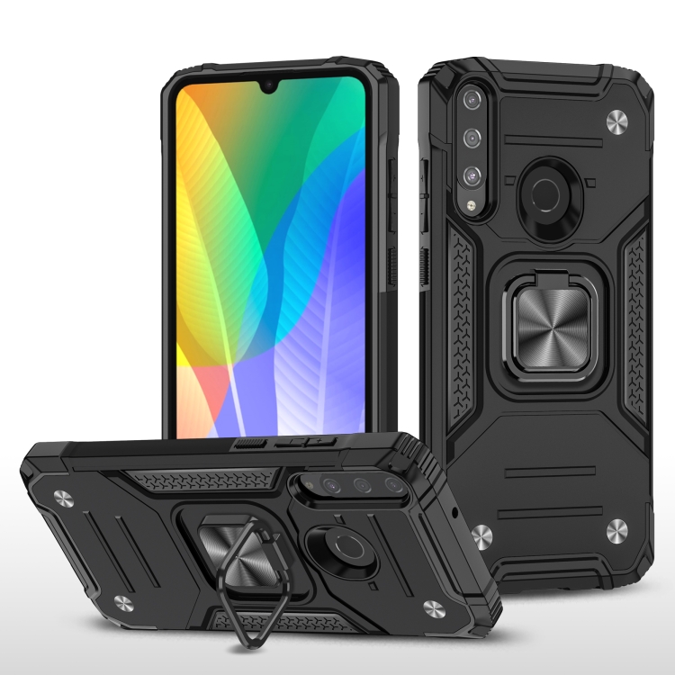 

For Huawei Y6P Magnetic Armor Shockproof Phone Case with Metal Ring Holder(Black)