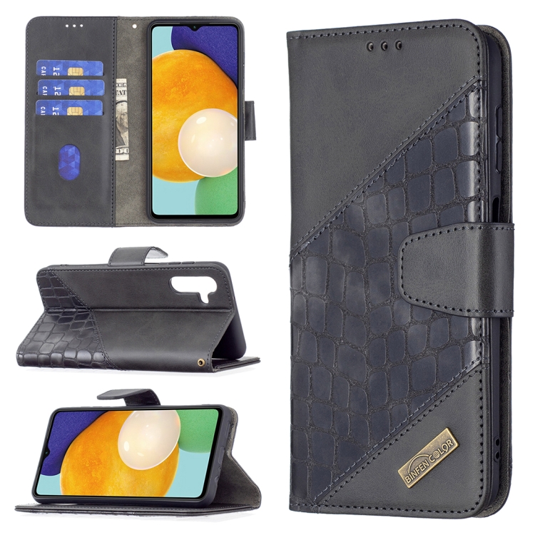 

For Samsung Galaxy A13 5G Matching Color Crocodile Texture Leather Phone Case with Holder & Card Slots & Wallet(Black)