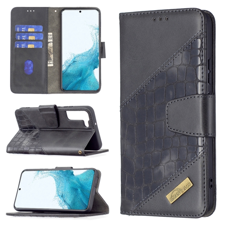 

For Samsung Galaxy S22 5G Matching Color Crocodile Texture Leather Phone Case with Holder & Card Slots & Wallet(Black)