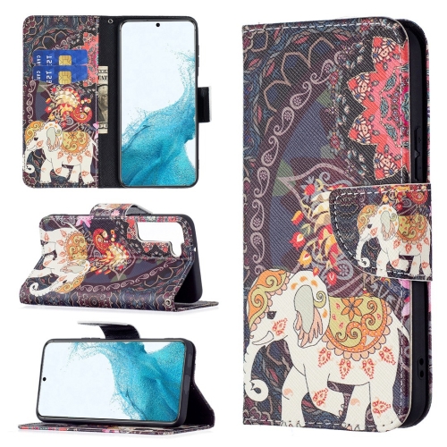 

For Samsung Galaxy S22+ 5G Colored Drawing Pattern Horizontal Flip Phone Leather Case with Holder & Card Slots & Wallet(Flowers Elephant)