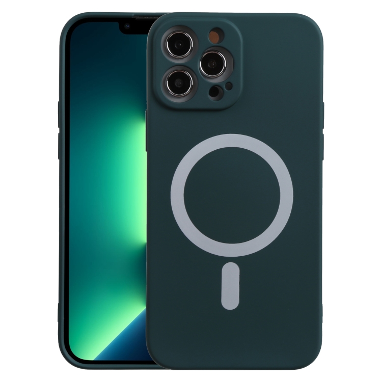 

For iPhone 13 Pro Liquid Silicone Shockproof Magsafe Case (Deep Green)
