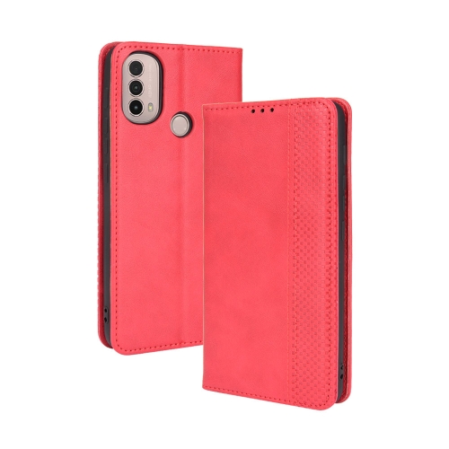 

For Motorola Moto E40 / E30 / E20 Magnetic Buckle Retro Crazy Horse Texture Horizontal Flip Phone Leather Case with Holder & Card Slots & Photo Frame(Red)